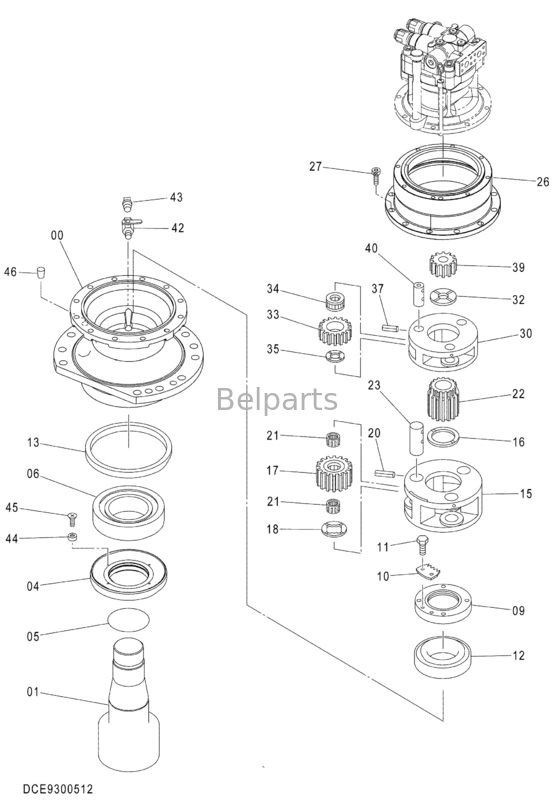 Κιβώτιο ταχυτήτων ZX470LC-5G 9300512 μείωση Assy ταλάντευσης μηχανών εκσκαφέων ταλάντευσης για Hitachi