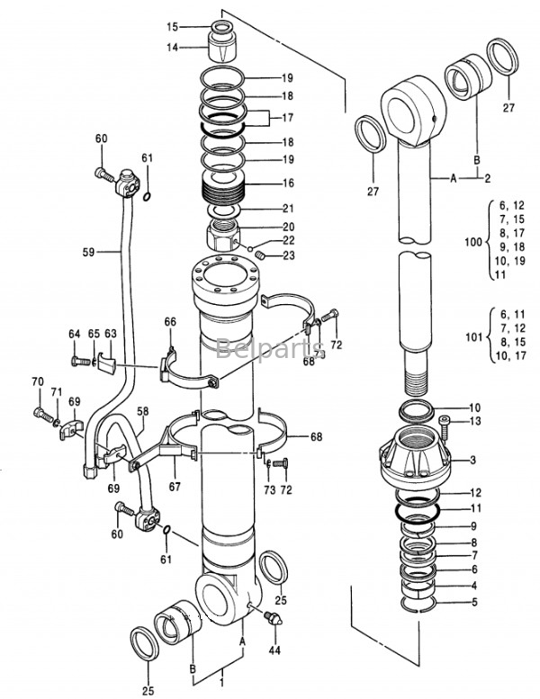 Εκσκαφέας EX400-3 EX400LC-3 EX450H-3C EX400-5 EX400LC-5 EX450LC-5 Βουρδιστήρας Κουβάς Κύλινδρο Assy Για την Hitachi 4310241