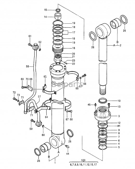 Μονάδα εξόρυξης EX550 EX550-3 EX550LC EX550LC-3 EX550-5 EX550LC-5 Βουρδιστήρας Κουβάς Κύλινδρο Assy Για την Hitachi 4309332