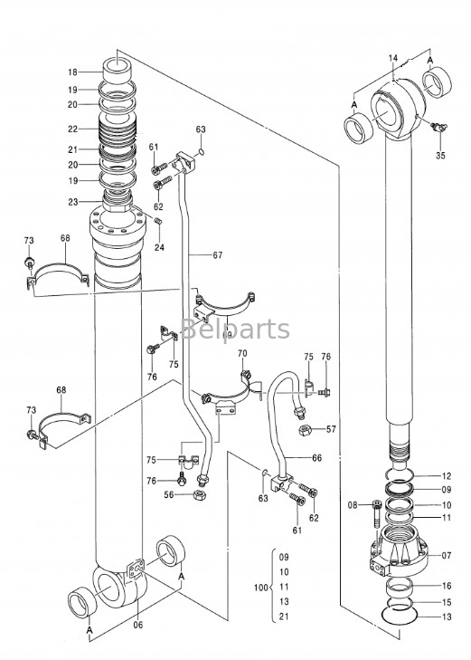Εκσκαφέας Υδραυλικός EX350H-5 EX370-5 EX350LCH-5 Boom Arm Bucket Cylinder Assy Για την Hitachi 9164874 9164872