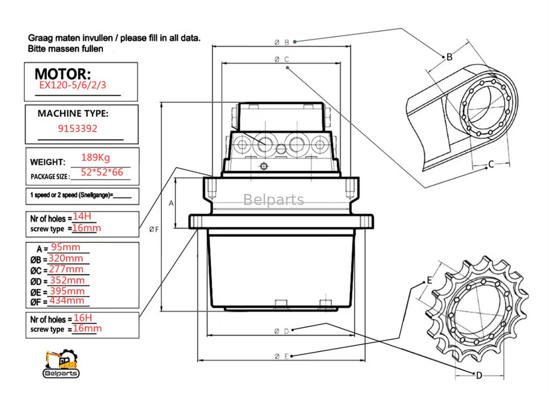 Εναλλακτικά εξαρτήματα εξορυκτών EX120-5 EX120-6 EX120-2 EX120-3 Τελικός δίσκος για 9150030 Hitachi