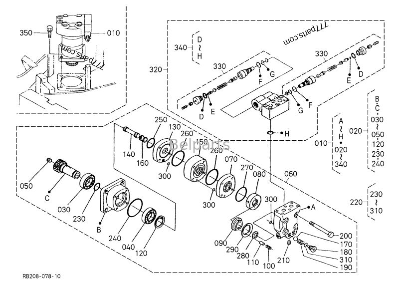 Κεραυλικός κινητήρας για KX41-2 KX41-2S KX41-3 KUBOTA Μίνι εξαρτήματα εξορυκτήρα Σλέου κινητήρας μειωτήρας Assy RB101-61282 RB101-69302 RB238-61280